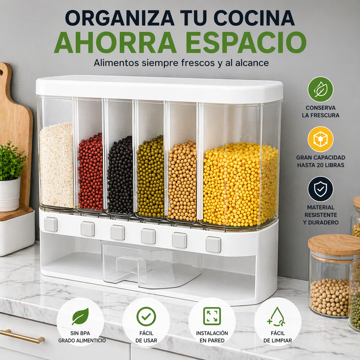 Dispensador Organizador de Granos 6 en 1