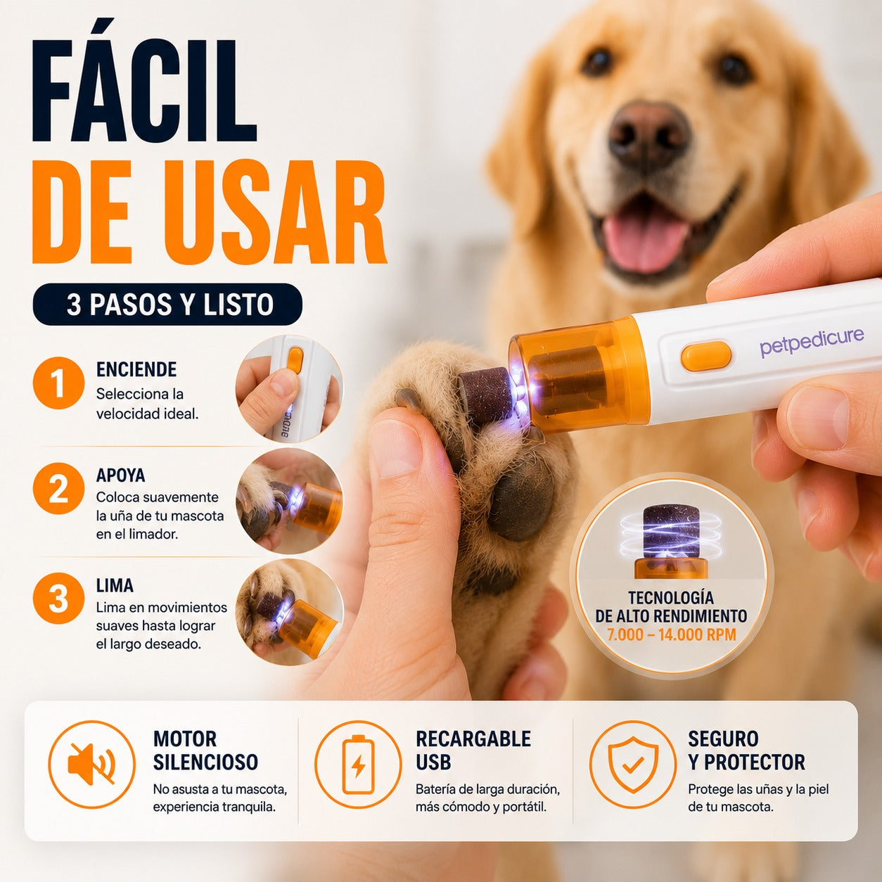 Lima Eléctrica para Uñas de Mascotas