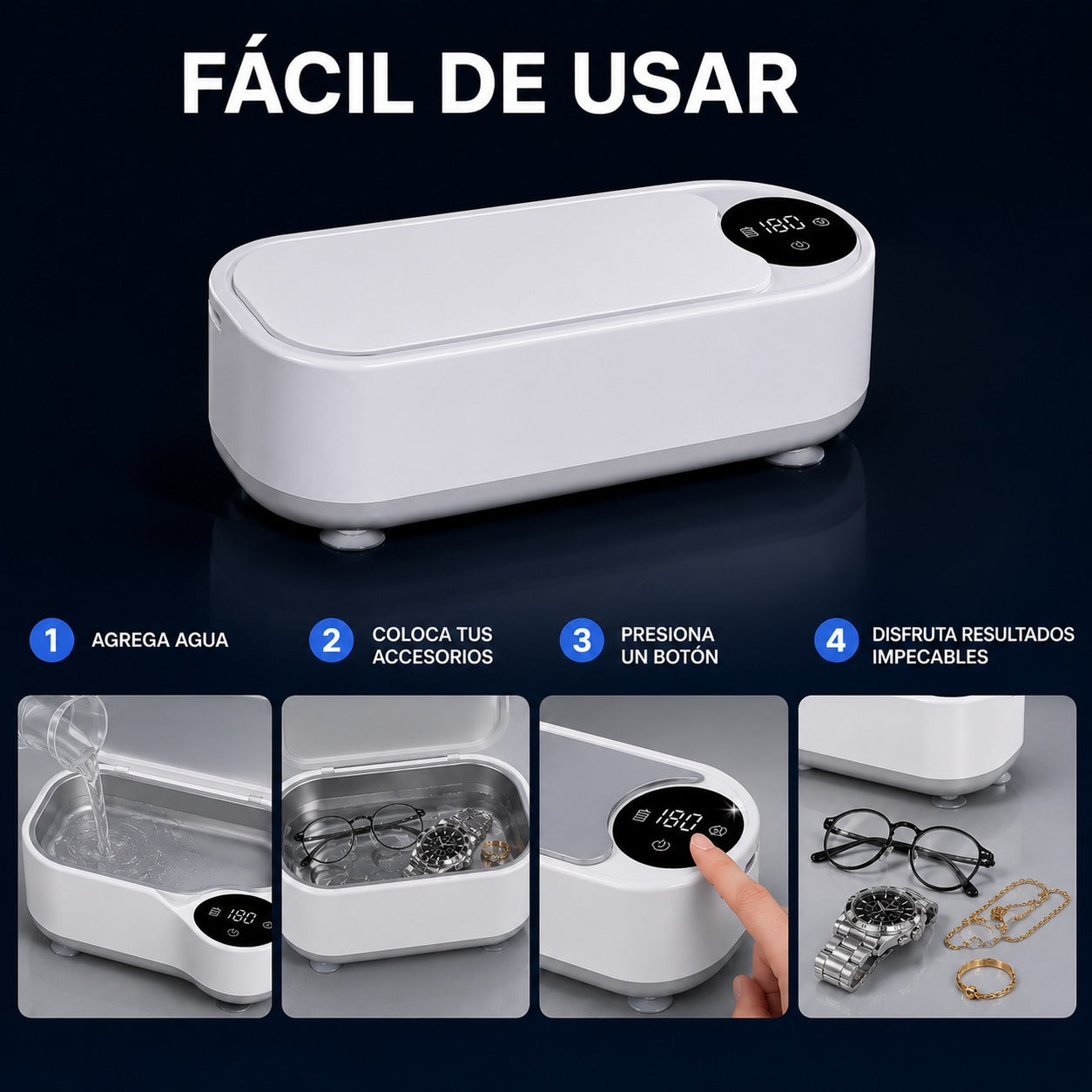 Limpiador Ultrasónico de Joyas, Relojes y Lentes
