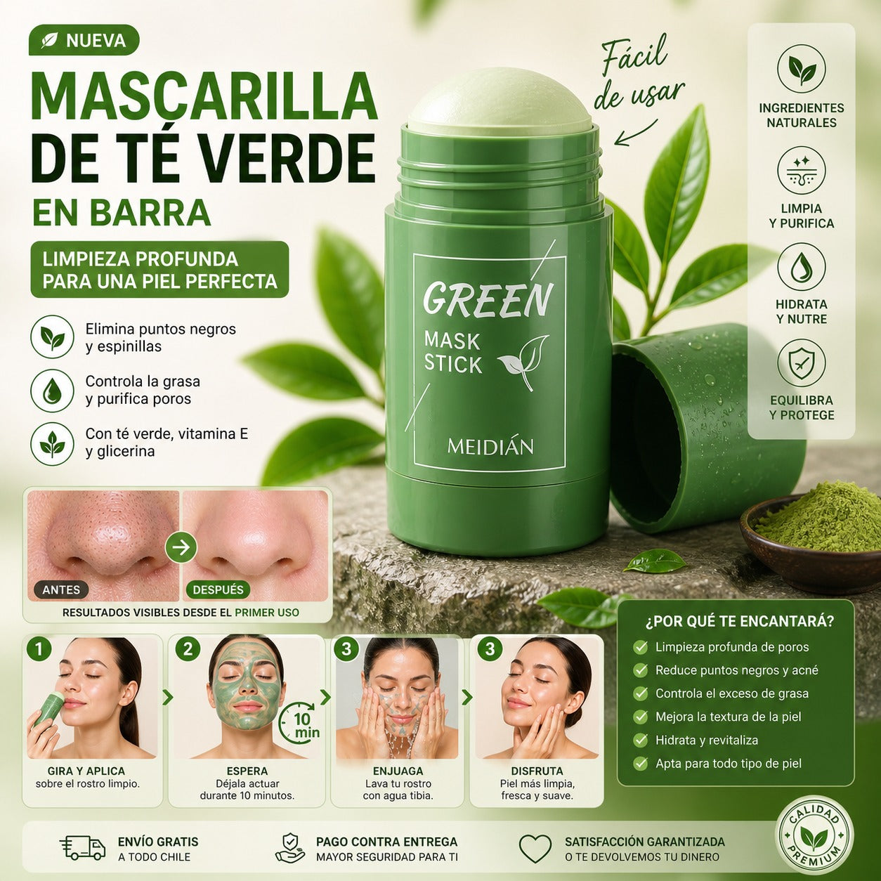 Máscarilla en Barra de Té Verde