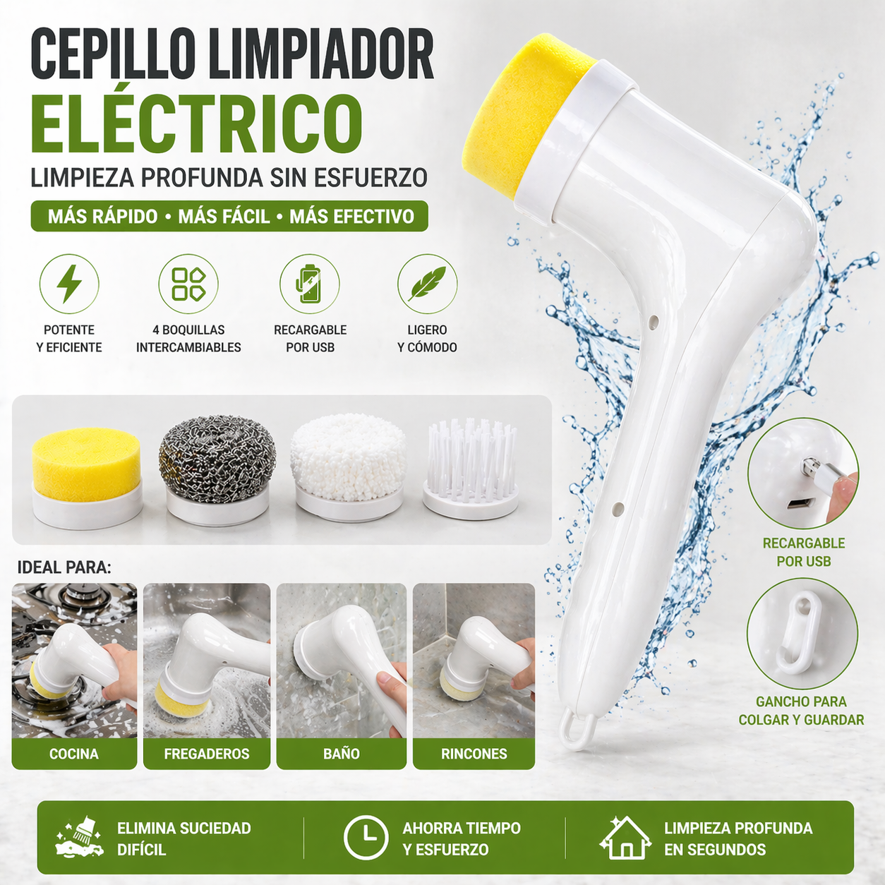 🧹 Cepillo Eléctrico — Limpieza Profunda Sin Esfuerzo