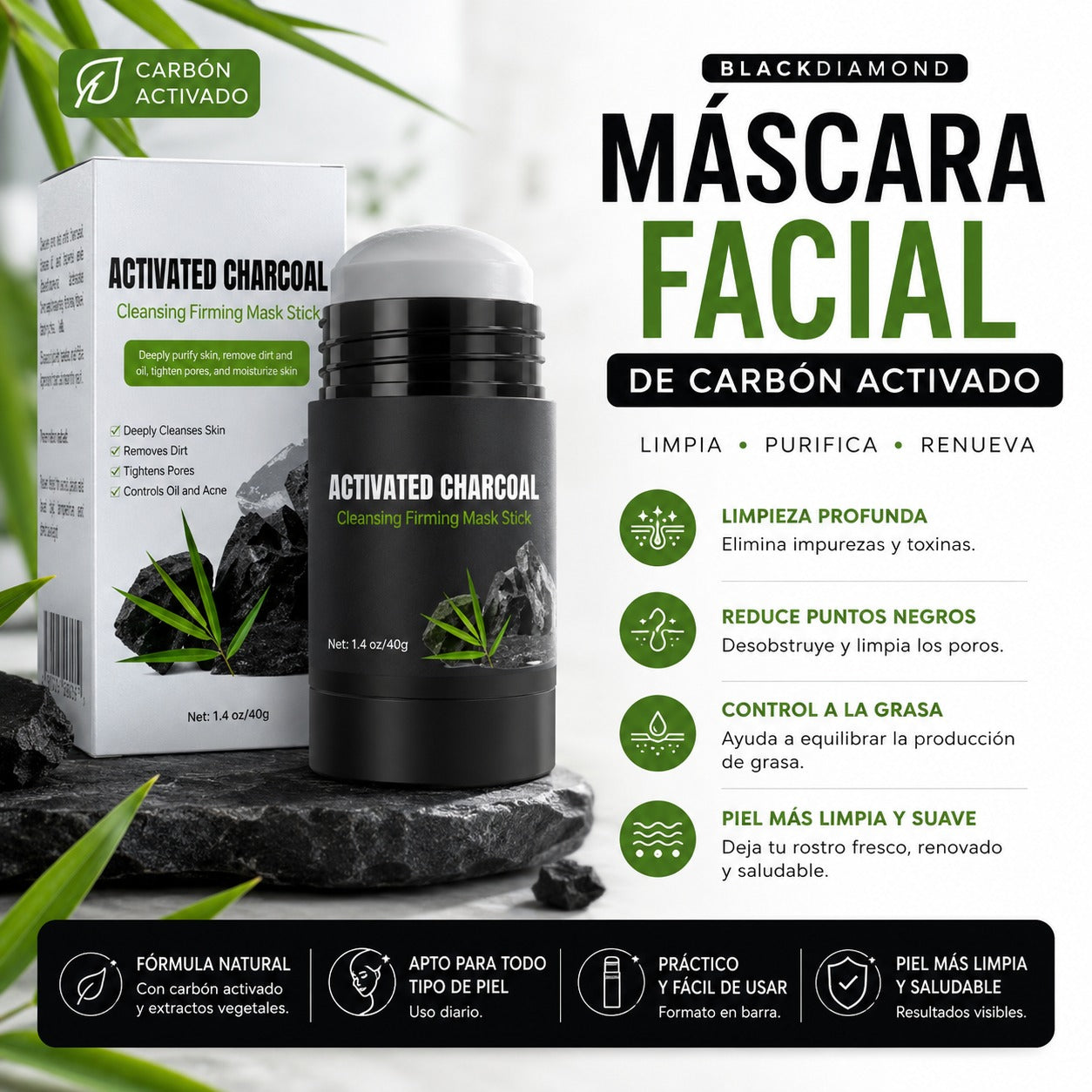 Mascarilla Facial de Carbón de Bambú BlackDiamond™