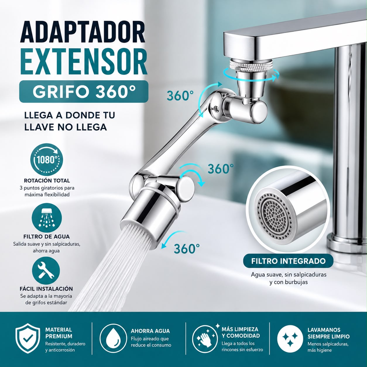 Adaptador Extensor de Grifo 360° AquaFlex™