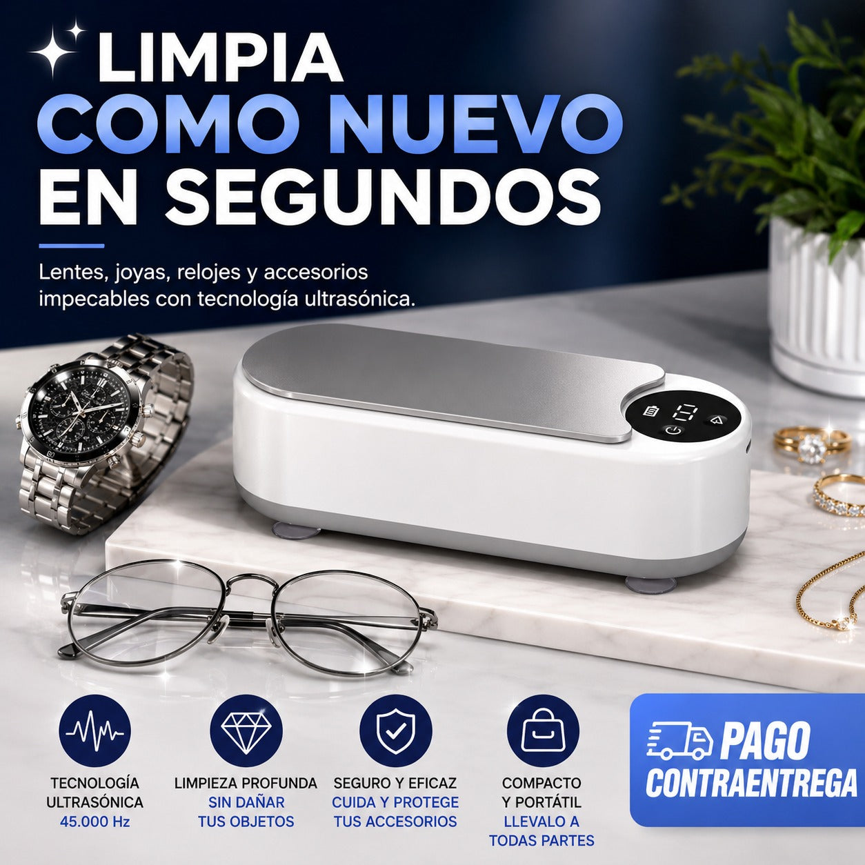 Limpiador Ultrasónico de Joyas, Relojes y Lentes