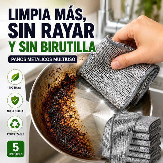 Pack 5 Paños Metálicos Multiuso de Limpieza