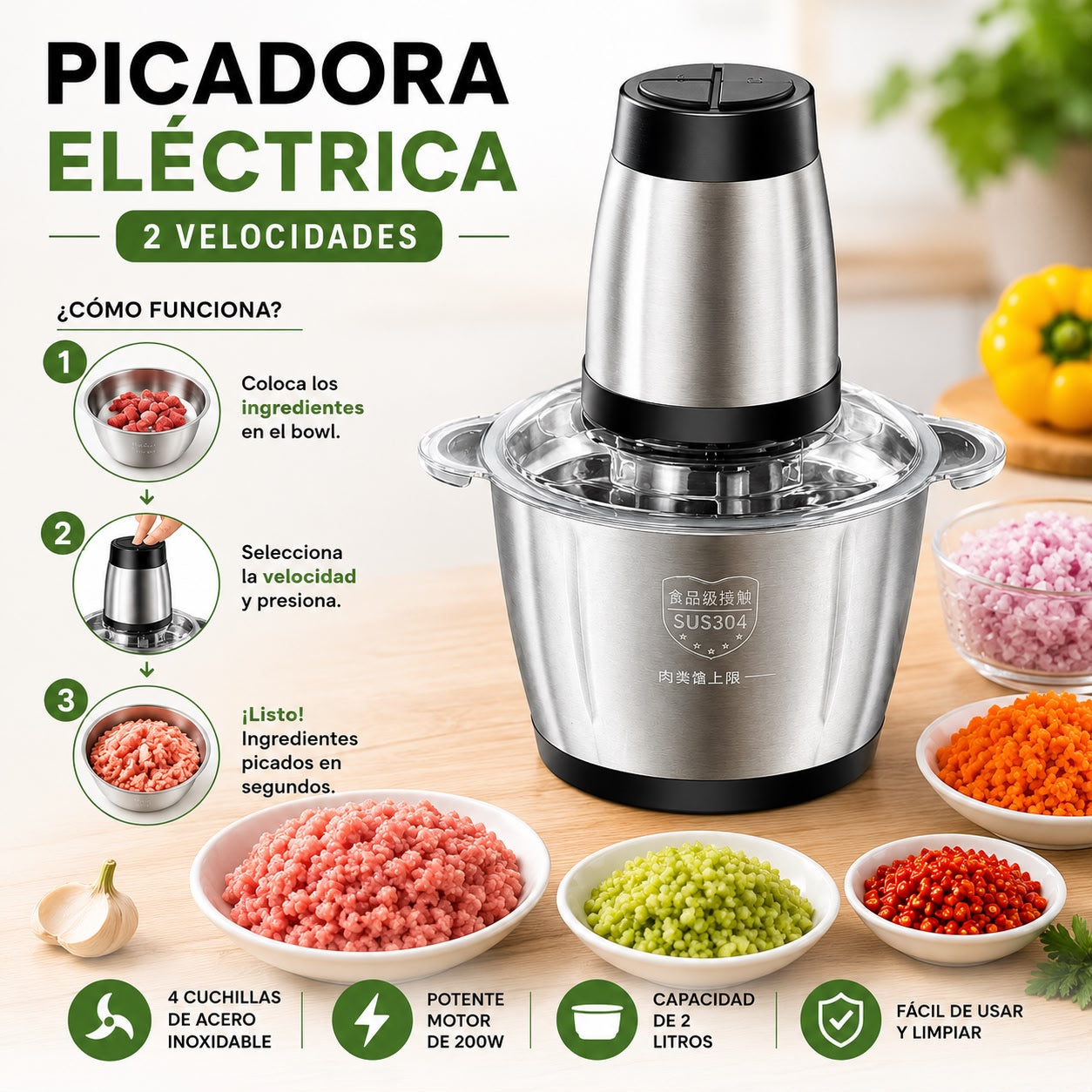 Picadora Eléctrica de 2 Velocidades