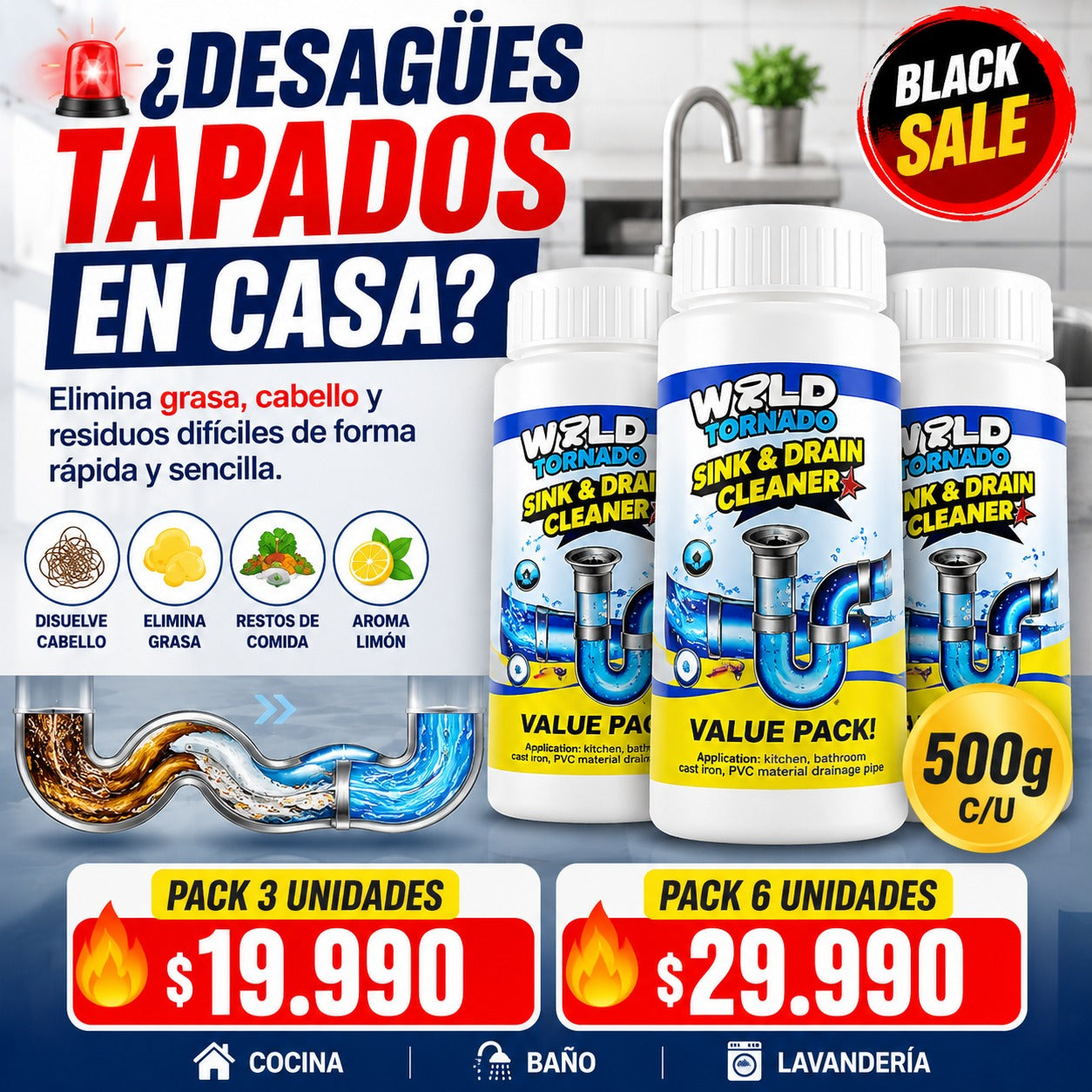 Polvo Limpiador De Drenaje X3