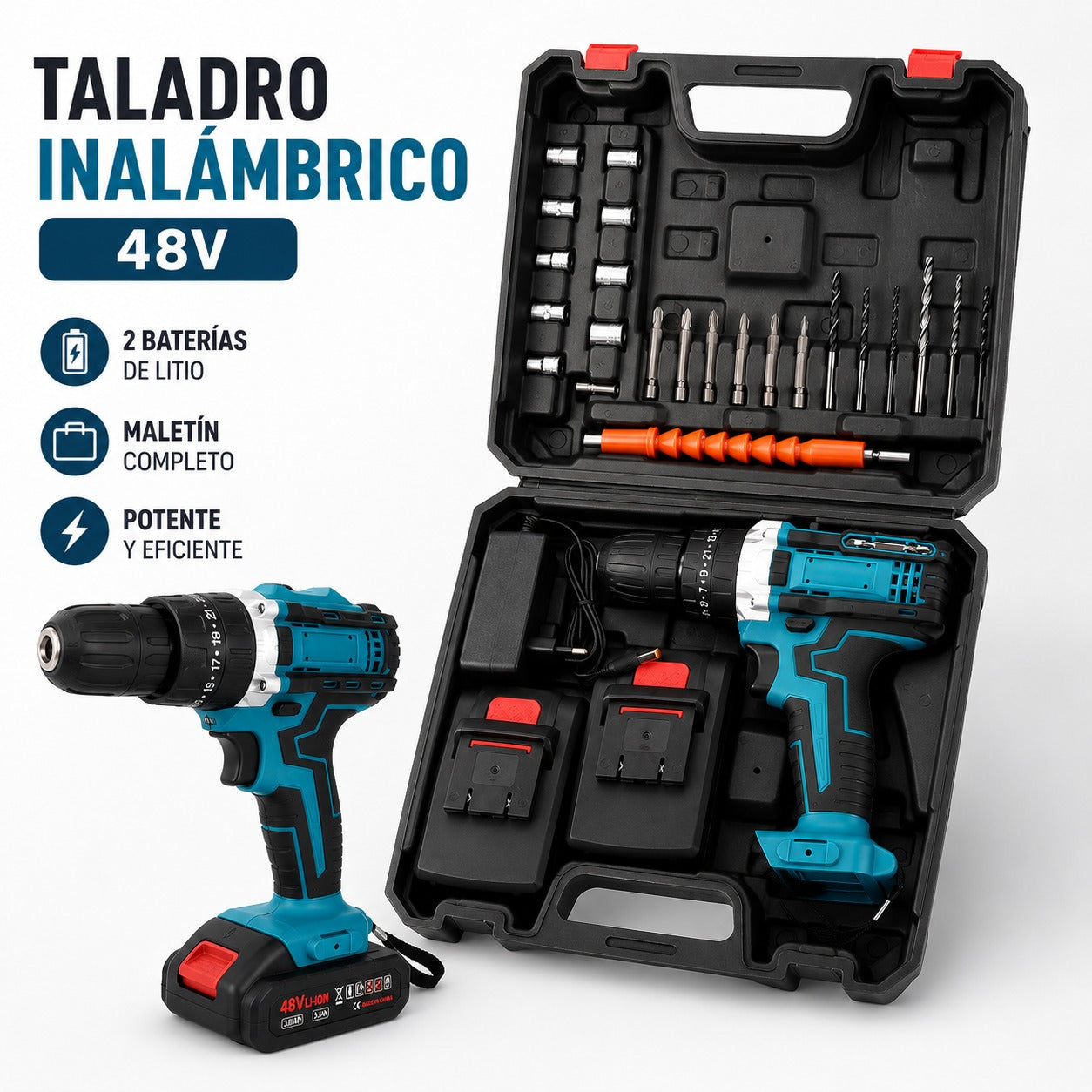 Taladro  Inalambrico con 2 Baterías
