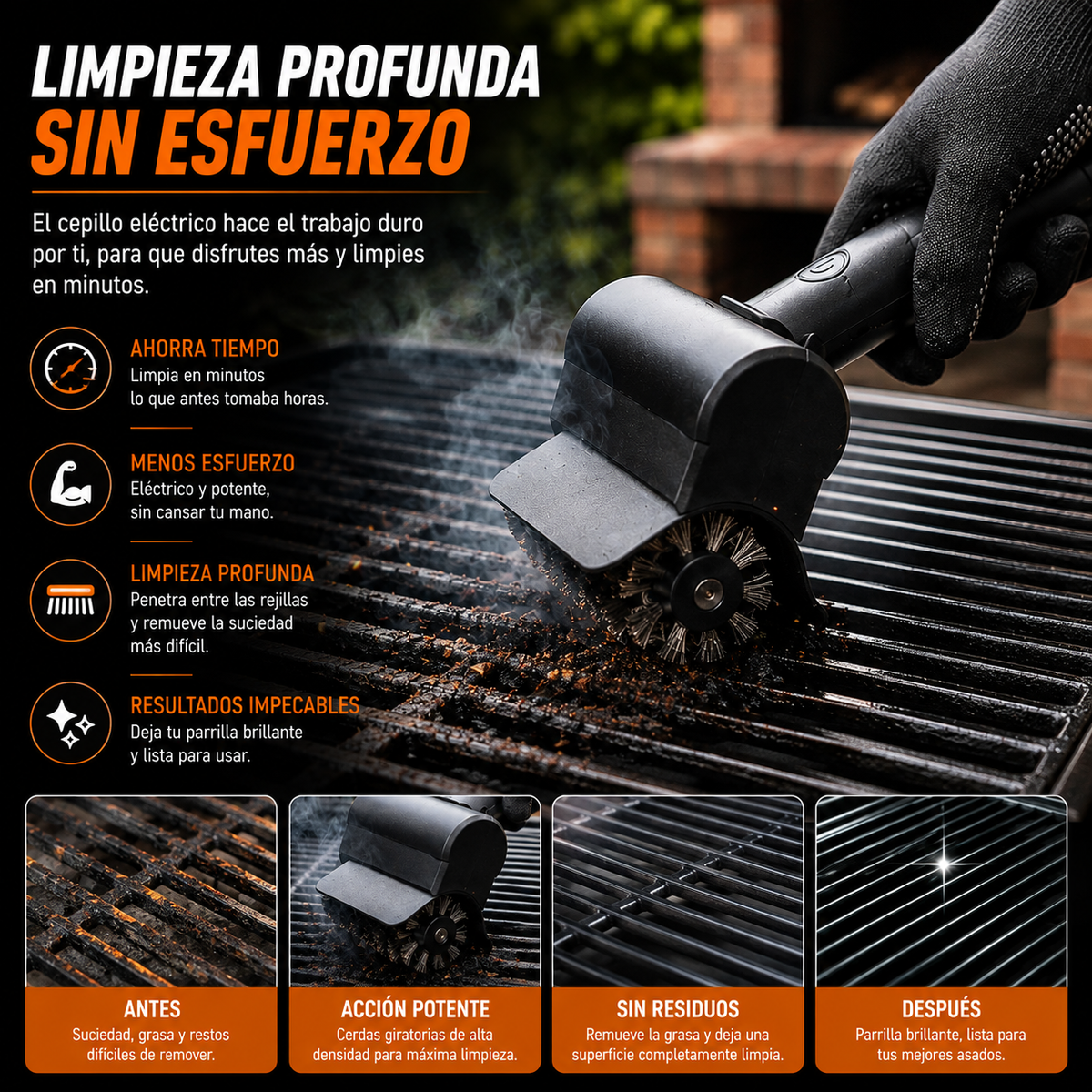 Cepillo Eléctrico Limpiador de Parrillas