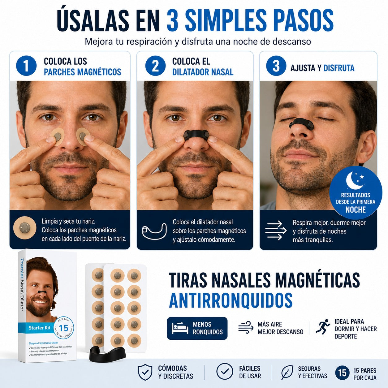 👃 Tiras Nasales Magnéticas Premium (15 Pares)