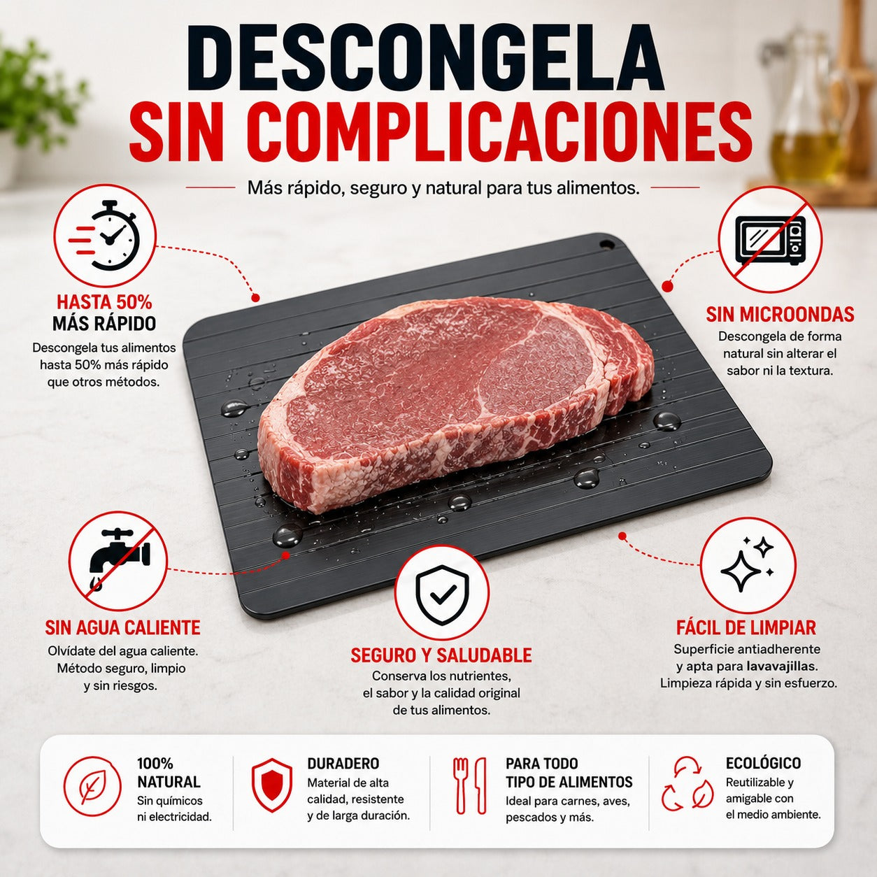 ❄️ DefrostPro™ Tabla de Descongelación Rápida