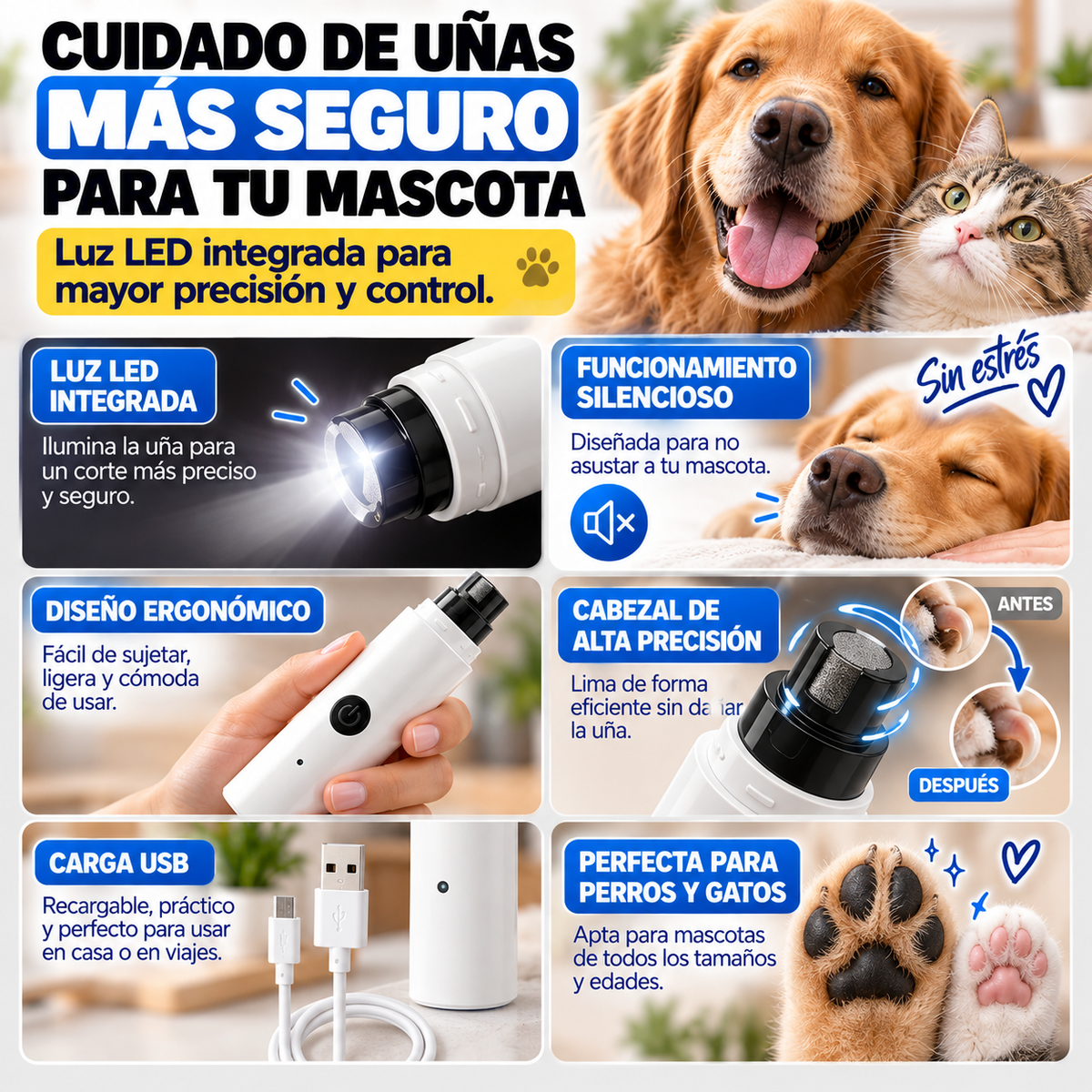 PetNail Pro™ – Lima Eléctrica con Luz para Mascotas