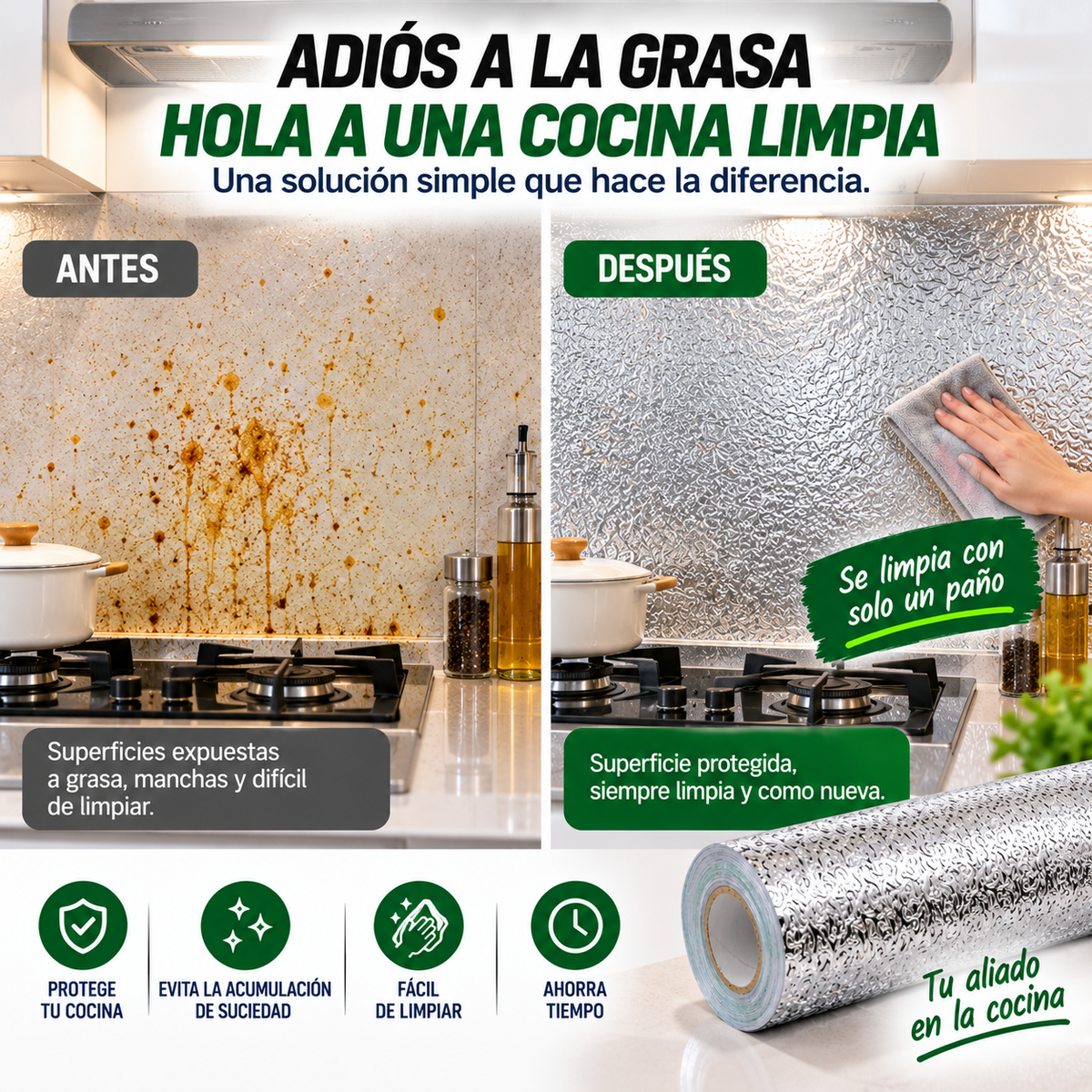 CleanFoil™ – Lámina Protectora Autoadhesiva para Cocina