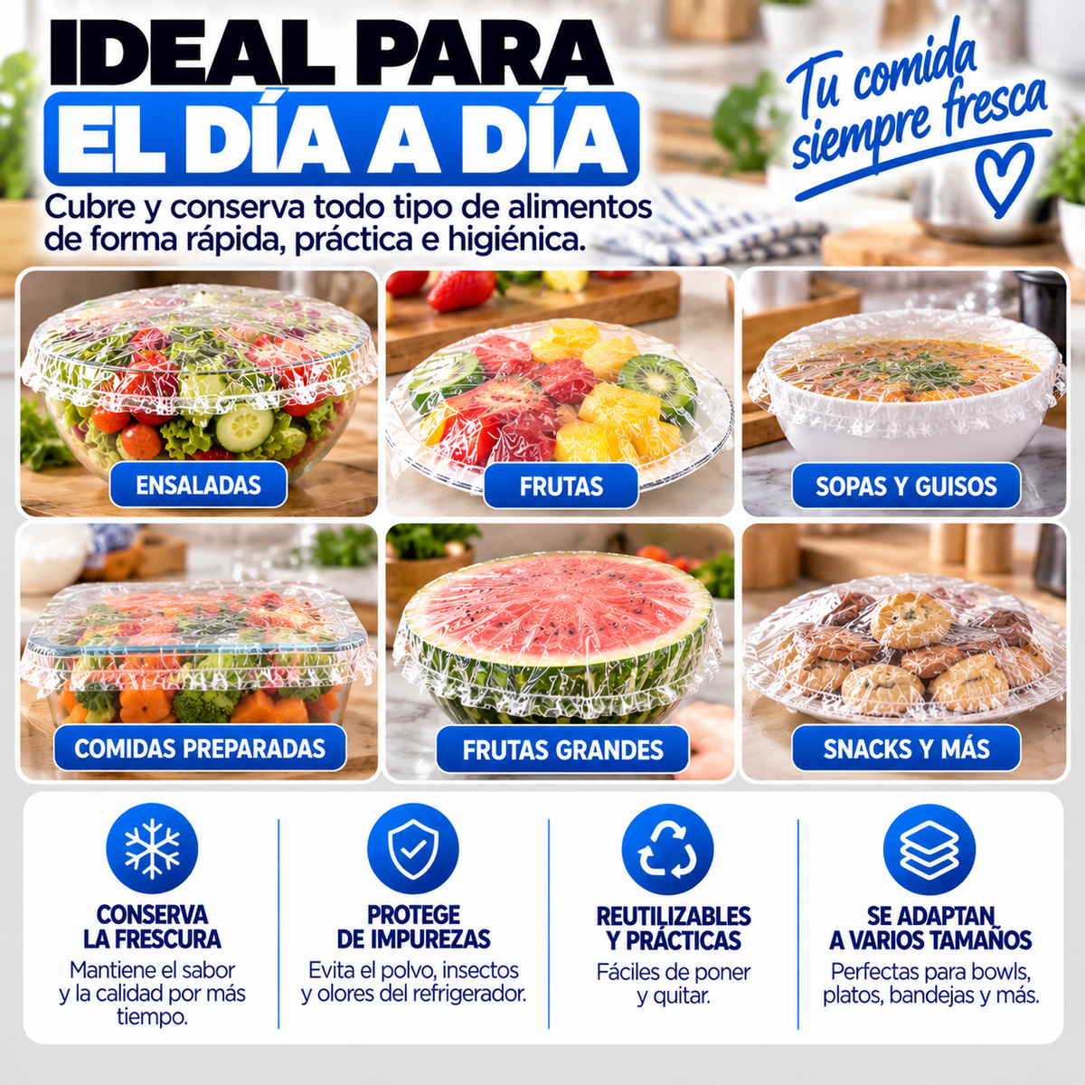 FreshCover™ – Cubiertas Elásticas para Alimentos