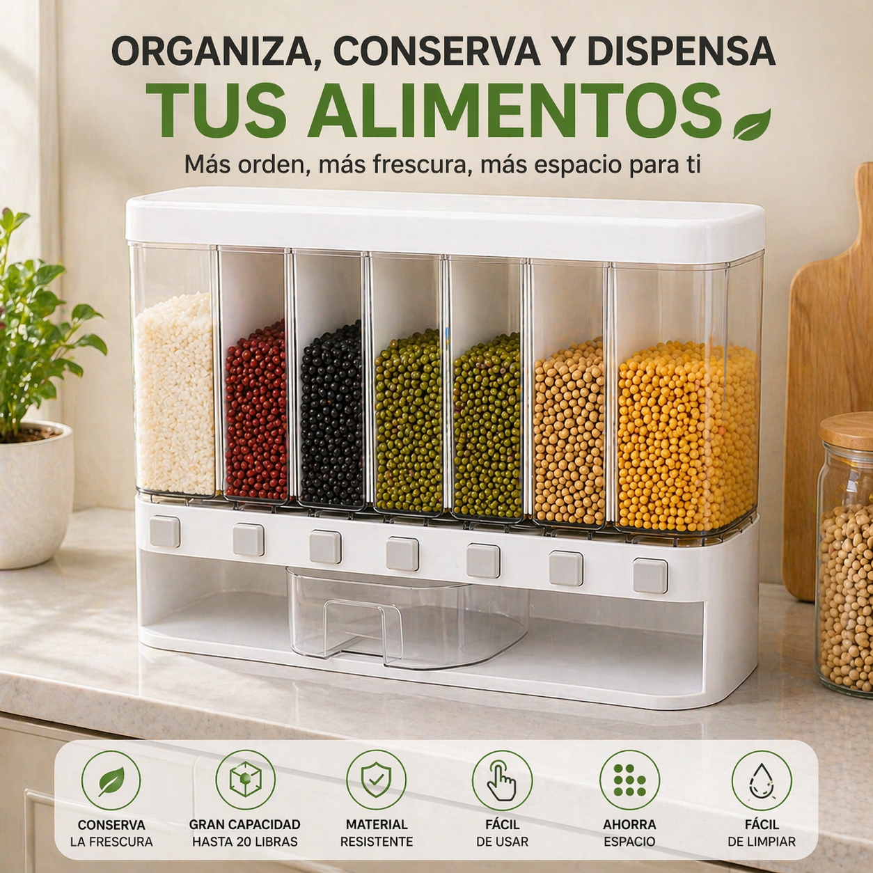 Dispensador Organizador de Granos 6 en 1