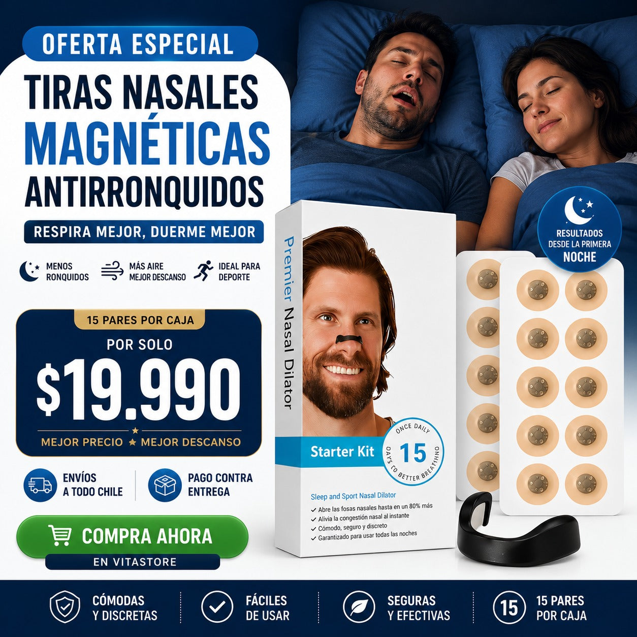👃 Tiras Nasales Magnéticas Premium (15 Pares)
