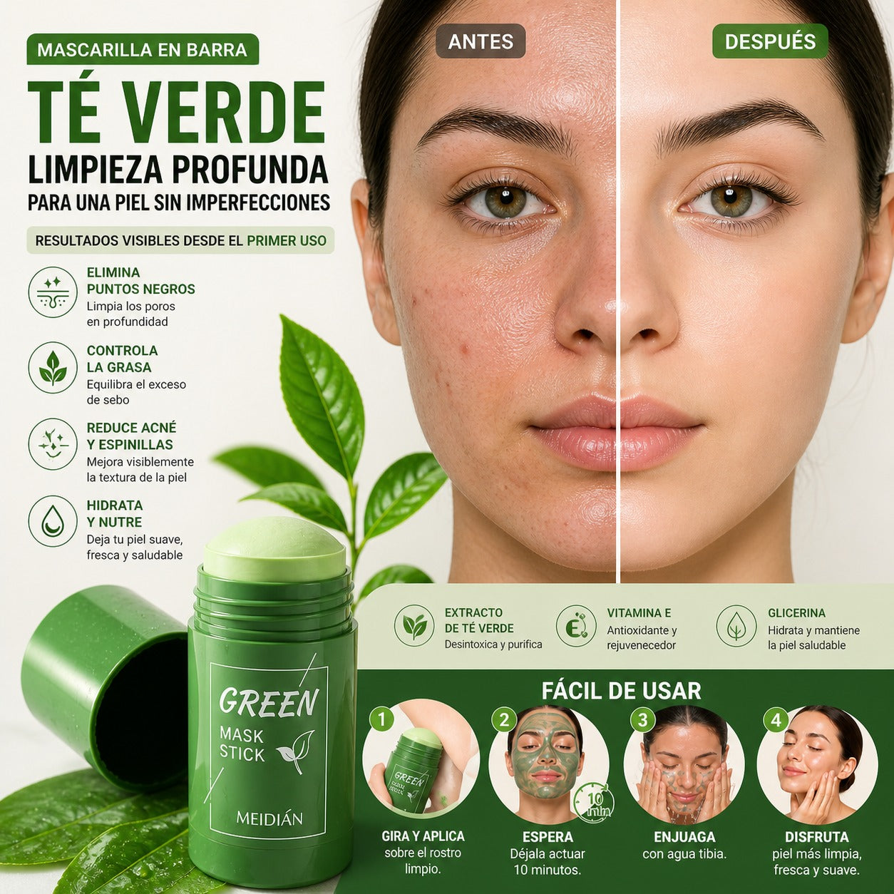 Máscarilla en Barra de Té Verde
