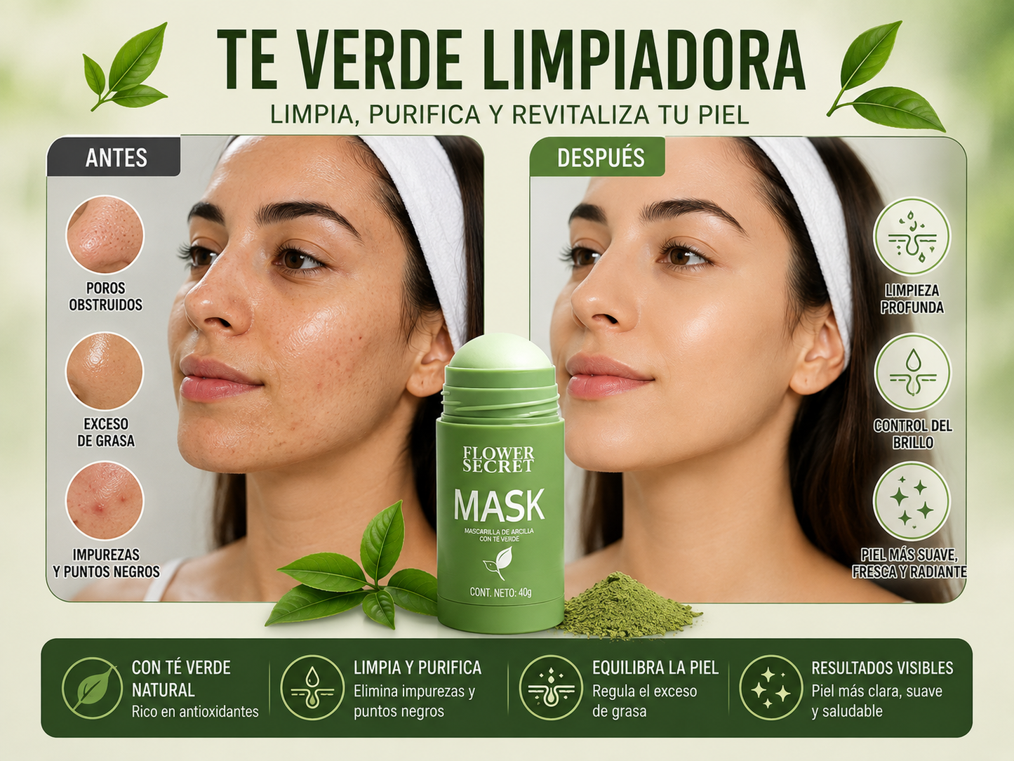 Mascarilla Facial de Té Verde Purificante