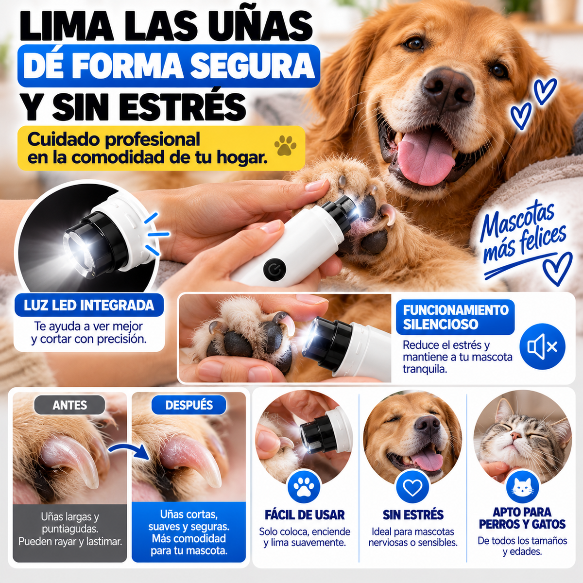 PetNail Pro™ – Lima Eléctrica con Luz para Mascotas