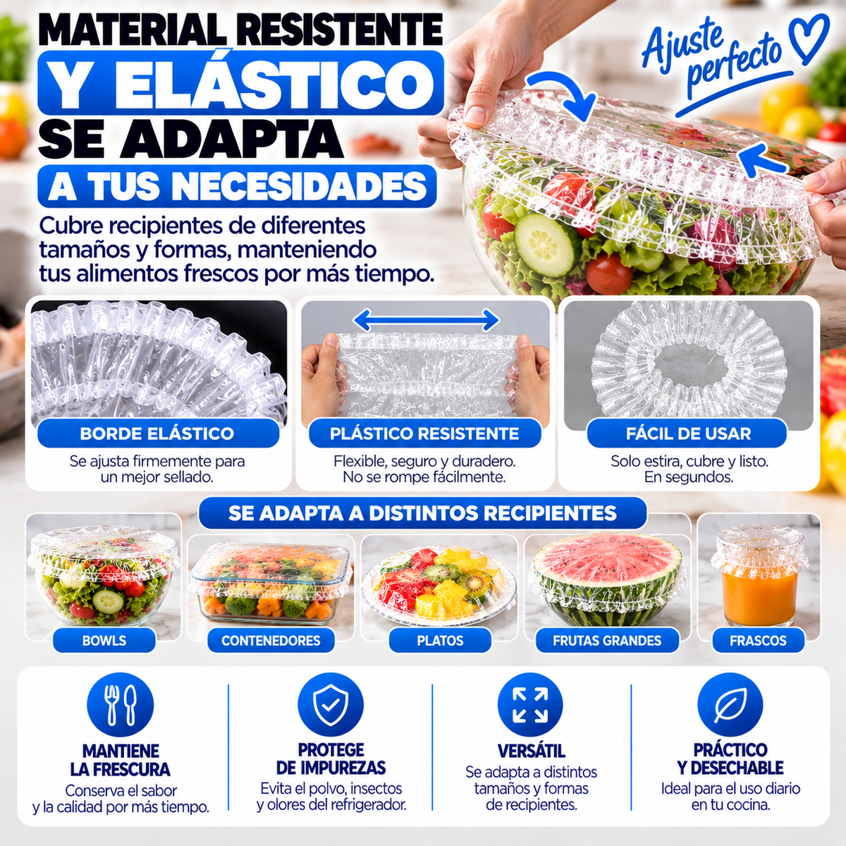 FreshCover™ – Cubiertas Elásticas para Alimentos