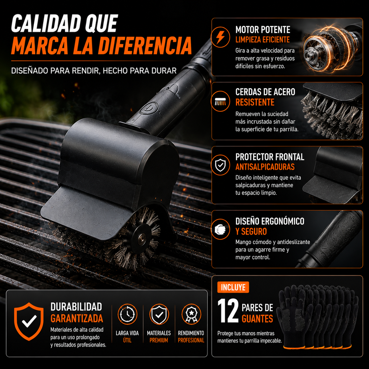 Cepillo Eléctrico Limpiador de Parrillas