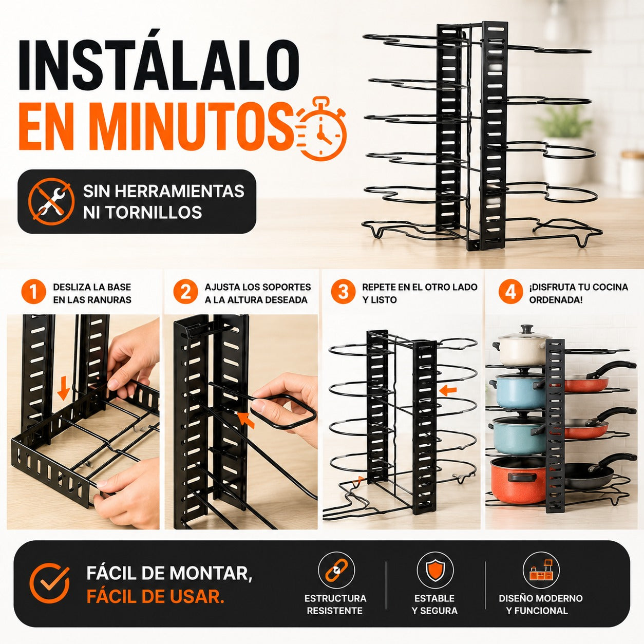 Rack Organizador Premium para Ollas y Sartenes