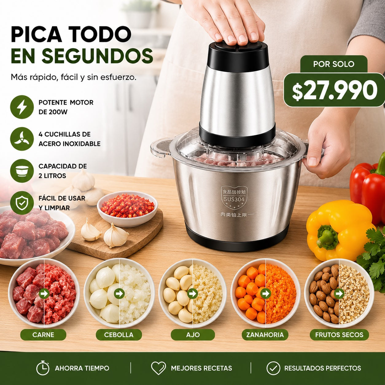 Picadora Eléctrica de 2 Velocidades