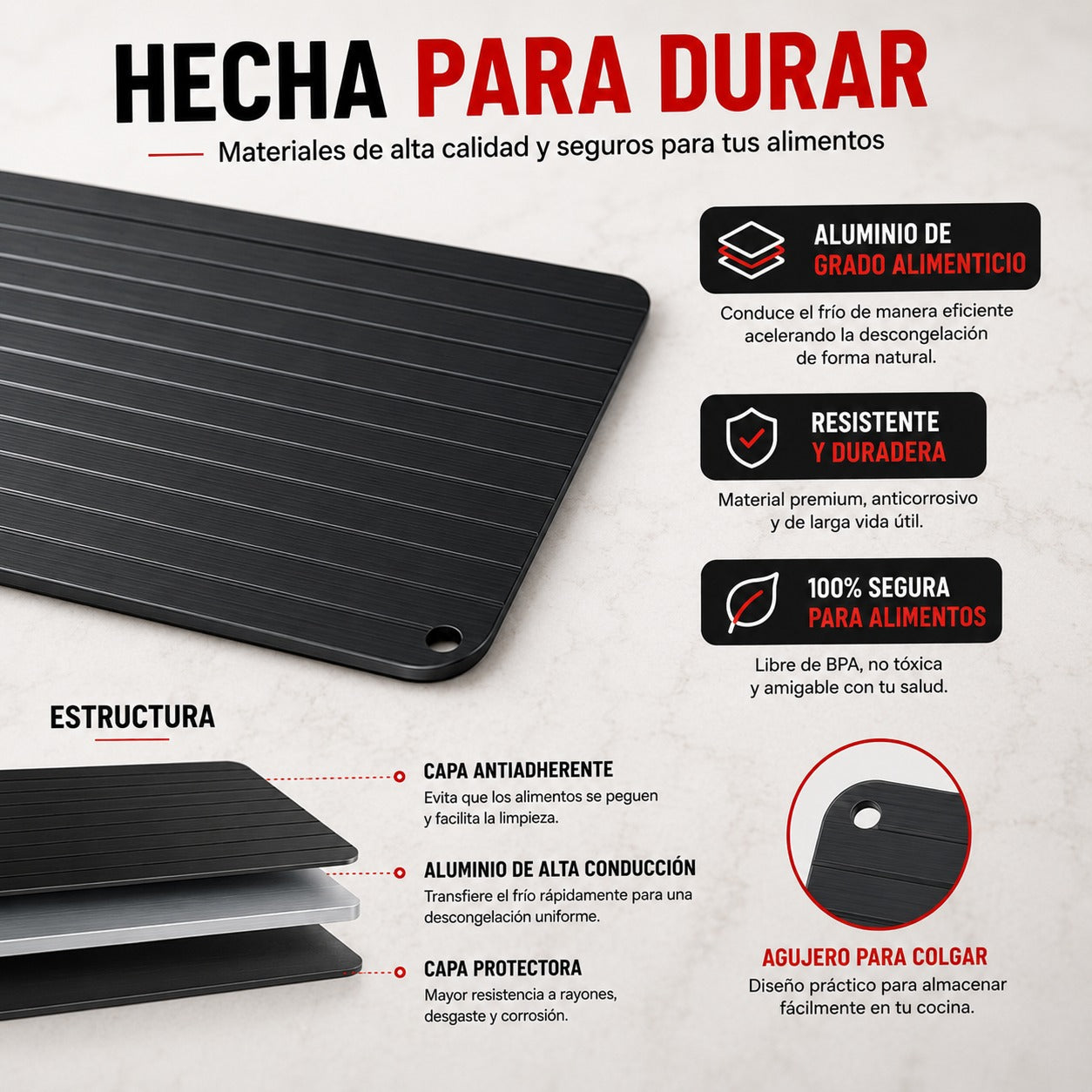 ❄️ DefrostPro™ Tabla de Descongelación Rápida