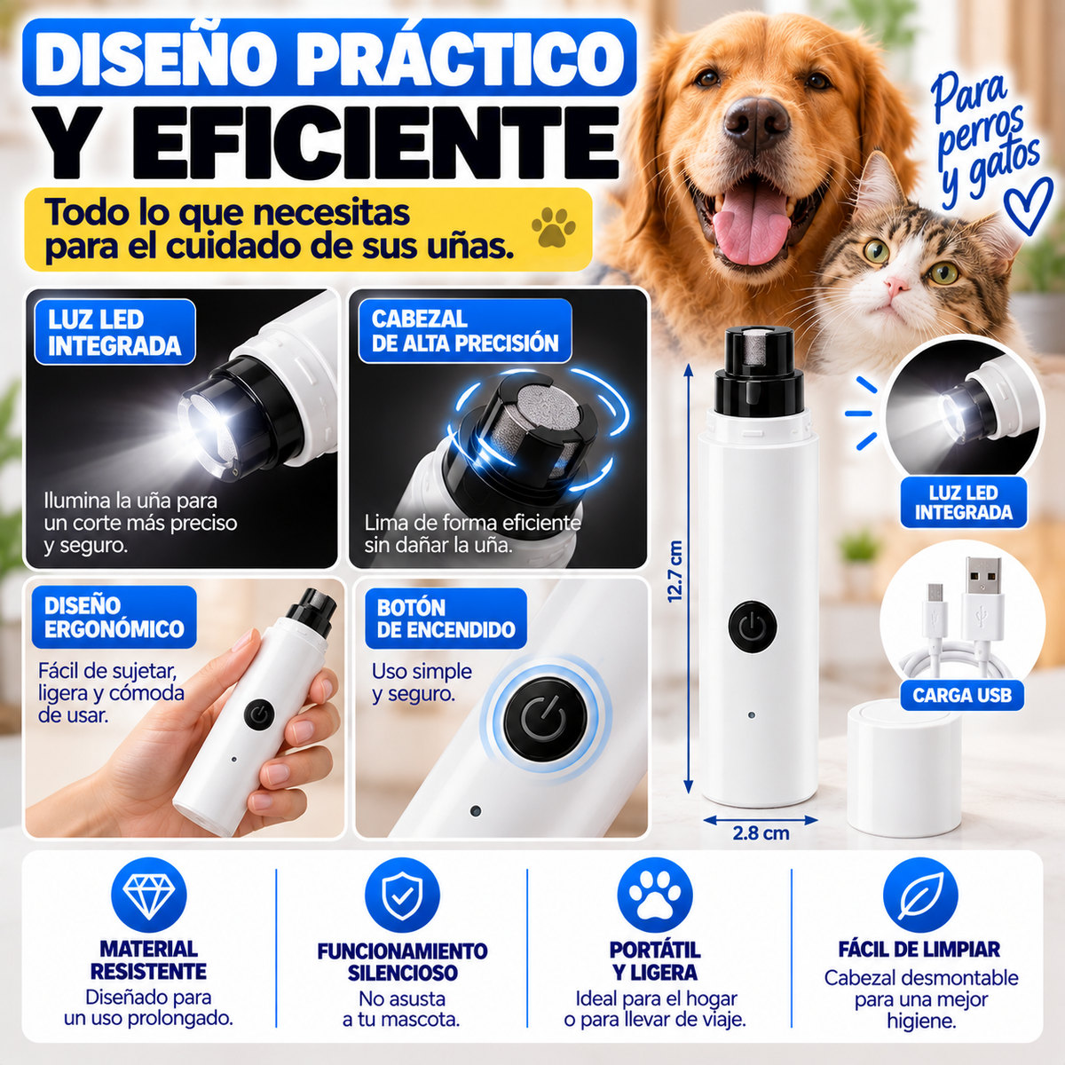 PetNail Pro™ – Lima Eléctrica con Luz para Mascotas