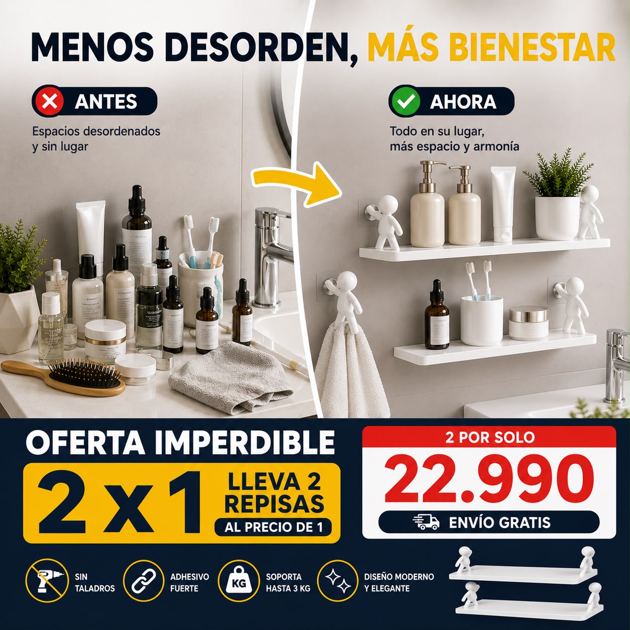 Repisas Flotantes con Adhesivo