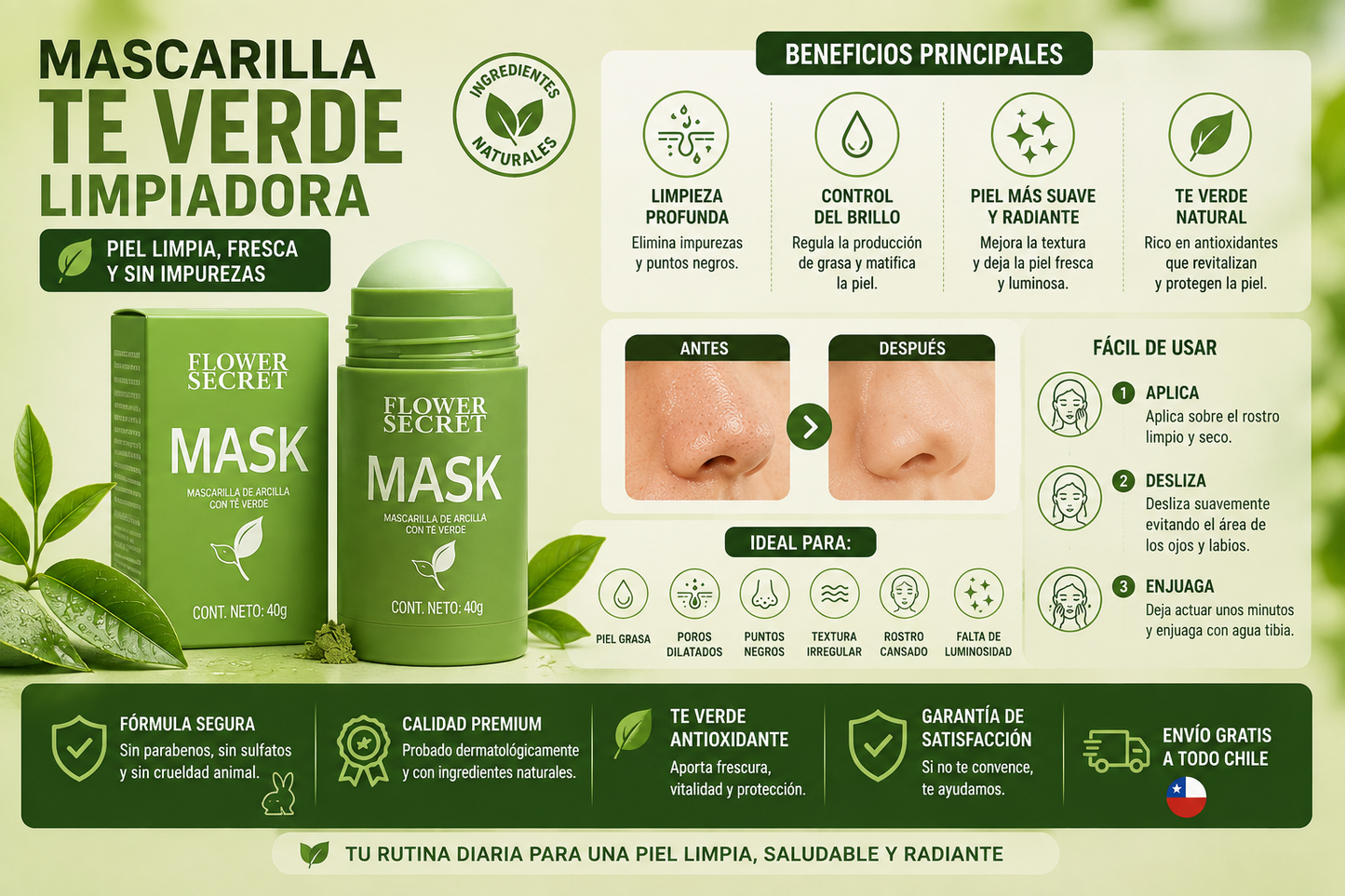 Mascarilla Facial de Té Verde Purificante