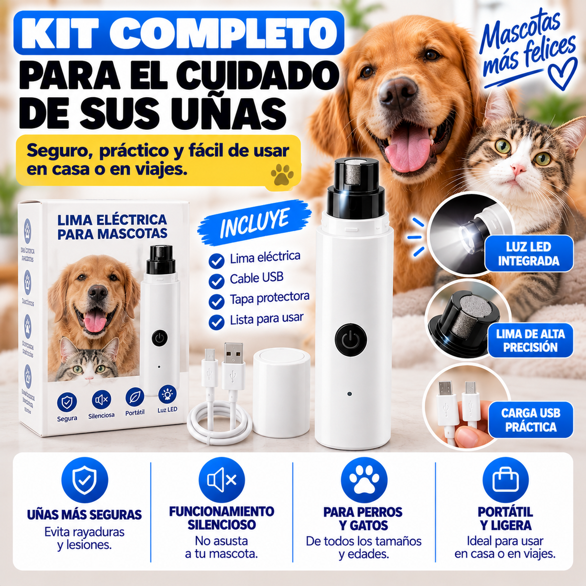 PetNail Pro™ – Lima Eléctrica con Luz para Mascotas